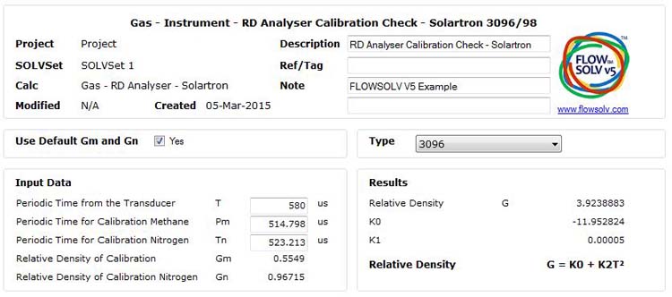 RD Analyser Calibration Check - Solartron 3096/3098