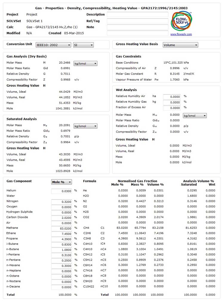 Density, Compressibility, Heating Value - GPA2172:1996/GPA2145:2003