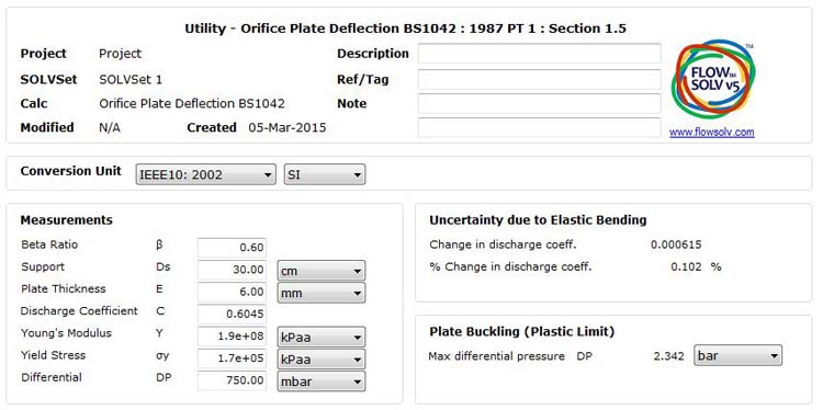 Orifice Plate Deflection & Uncertainty BS1042:1987 Pt. 1 Sec 1.5